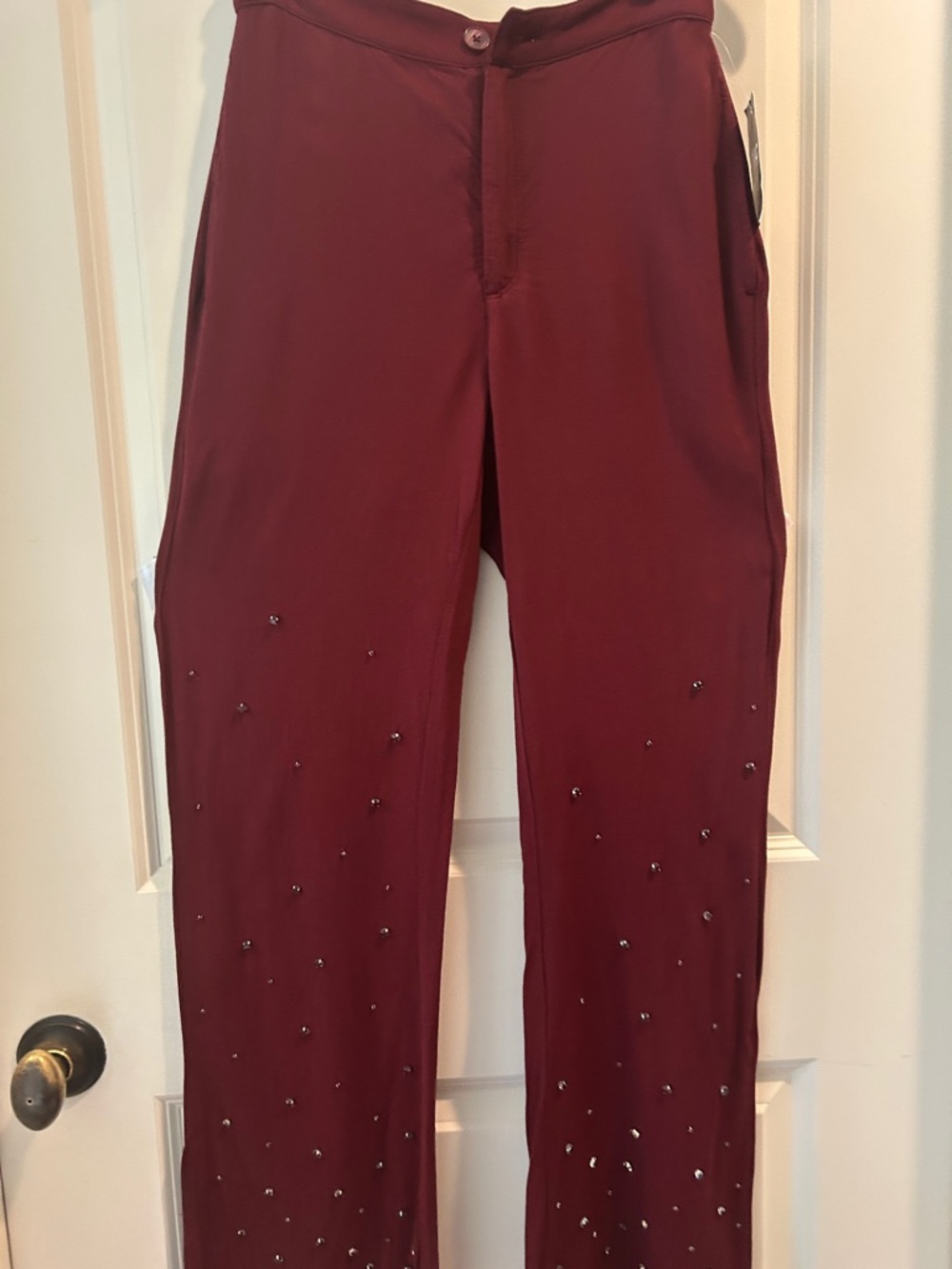 INC Bling Gems Embellish Maroon Wide Leg Pants maroon rhinestones pockets size 4